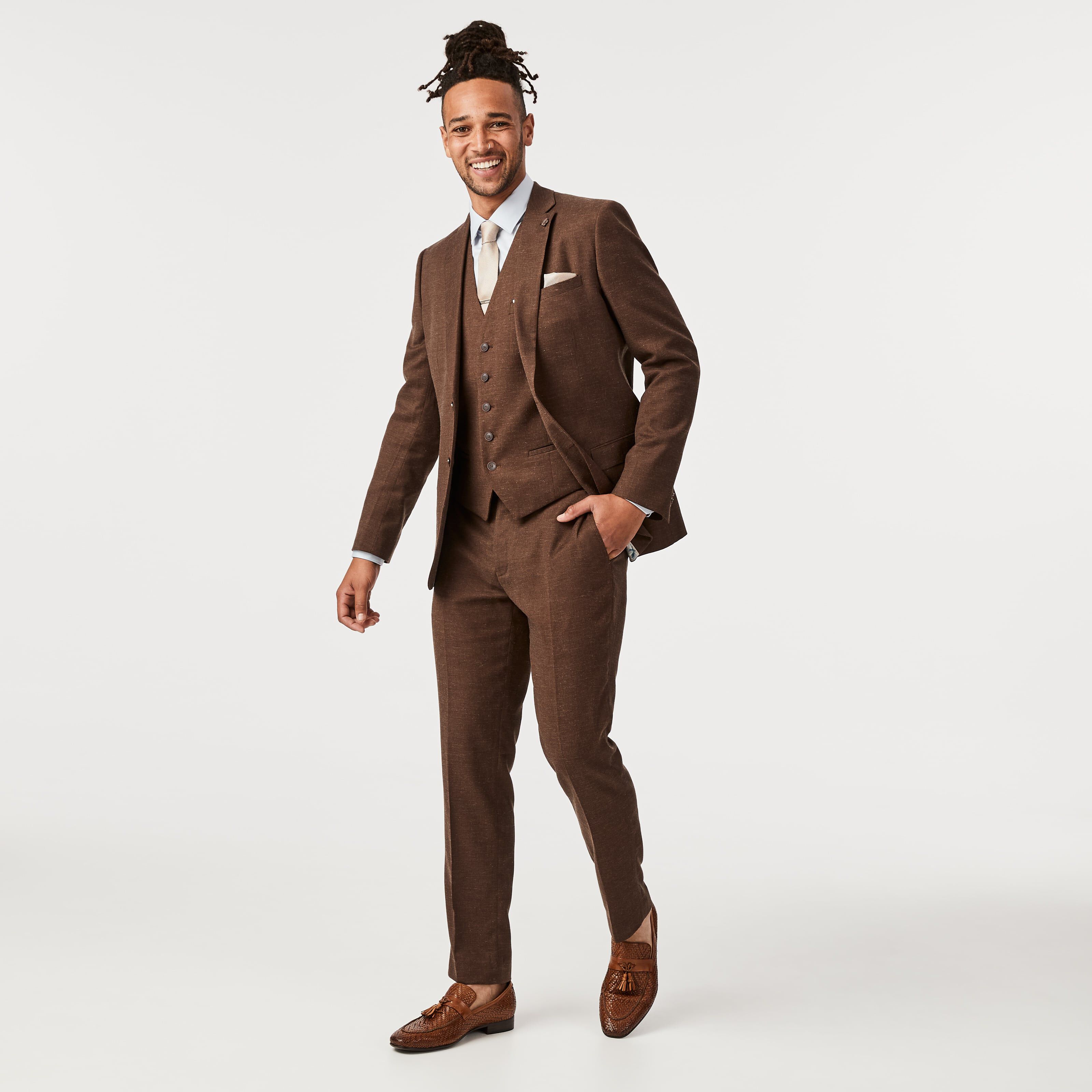 5 Buttoned Textured Tailored Vest Chocolate Vests Politix